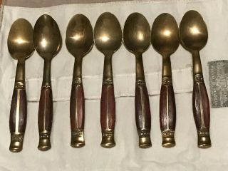 Vintage Demitasse Espresso Spoons Set Of 7 Brass And Wood 4 5/8” P031