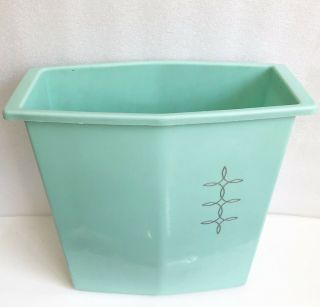 Aqua Waste Basket Trash Can 12” Vtg Mid Century Soft Plastic 1950s Bathroom