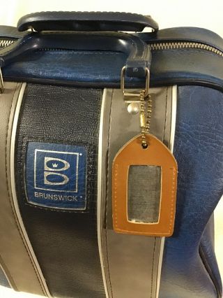Vintage Brunswick Bowling Ball Bag Case Blue Gray w/Name Badge Zippered Pocket 2