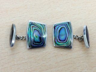 Vintage Sterling Silver & Abalone Shell Cufflinks 1950