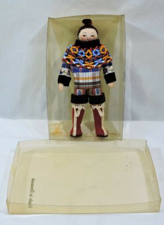 Vintage Lisbeth Lind Copenhagen Denmark Inuit Eskimo Beaded Doll 6 " Tall W/ Box