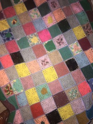 Vintage 70s Handmade Large Granny Crochet Knit Afghan Throw Blanket 69 X 69