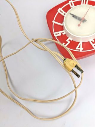 Vintage 1950 ' S General Electric Telechron 2H44 Red & White Kitchen Clock 2