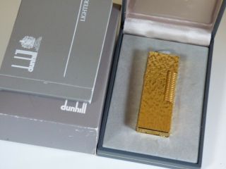 Dunhill Rollagas Lighter Gold Plated Bark Design Fully Boxed,  Booklet - Near