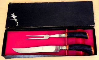 Vtg Richardson Bakelite Antler Knife Fork Cutlery Carving Set Sheffield England