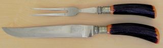 Vtg Richardson Bakelite Antler Knife Fork Cutlery Carving Set Sheffield England 3
