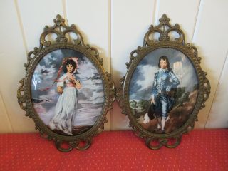 Vintage Pinkie And Blue Boy Bubble Glass Oval Picture Frames Made In Italy