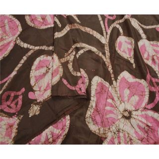 Sanskriti Vintage Brown Saree 100 Pure Silk Batik Work Sari Craft 5 Yd Fabric