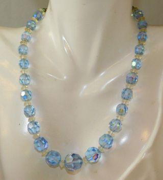 Vintage Laguna Sky Blue Faceted Crystal Bead Graduated Choker Necklace 1e 101