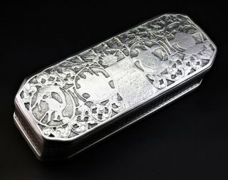 Antique 19thc Dutch Silver Engraved Coffin Form Table Tobacco Snuff Box,  333g