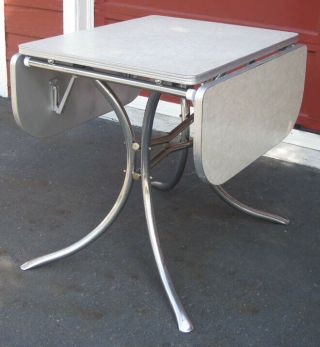 Vintage Chrome Drop - Leaf Kitchen Dinette Table " Crushed Ice " Formica Top 50s - 60s