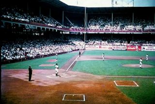 Brooklyn Dodgers 1955 Color Photo National Anthem Observance At Ebbets Field