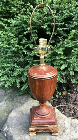 Vintage Frederick Cooper Aged Brass Wood Urn Trophy Style Table Lamp
