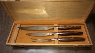 Vintage Mode Danish Cutlery Carving Set Wood Handle - Knife Knives Fork