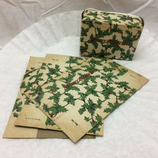 4 Vintage Antique Christmas Present Candy Boxes With Holly Pattern