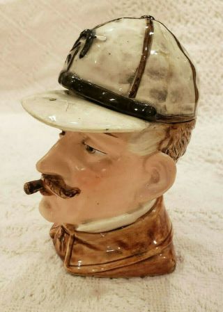 Antique Majolica Toby Figural Tobacco Jar " Jockey With Cigar " 3248 70