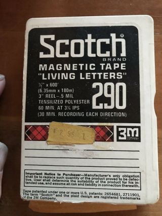 Vintage Scotch 3m 290 Magnetic Recording Tape 5 " Reel 600 Ft