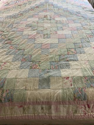 Pastel Beauty Vintage Hand Quilt Trip Around The World Quilt W Tape Lace 98 X 85