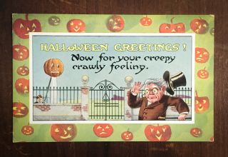 Vintage Gibson Halloween Postcard - Jack - O - Lantern,  Creepy Crawly Feeling