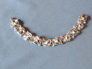 Vintage Signed Crown Trifari Silver - Tone Metal Clear Rhinestone Bracelet