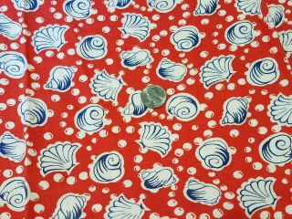 Vintage Full Feedsack: Blue And White Sea Shells On Red