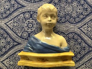 Vintage Italian Majolica Child Boy Bust Sculpture 7” Tall