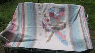 Vintage Handwoven Mexican Blanket/rug/throw Eagle Design Pastel 6 