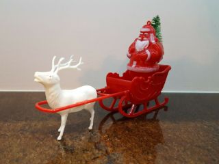 Vintage Santa W/ Tree And Sleigh W/ Reindeer Hard Plastic Irwin Usa