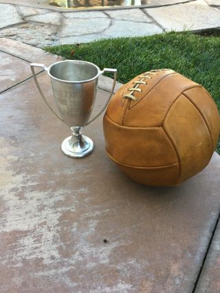 Early Antique Old 1940’s All Brown Leather Laced Volleyball Vintage & Trophy Wow 2