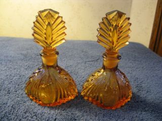 Vintage Amber Glass Perfume Bottles With Dauber 2.  Matching