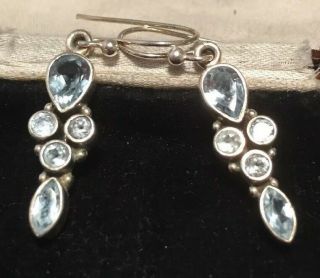 Vintage Jewellery Lovely Sterling Silver & Topaz Pendant Earrings,  Pierced Ears