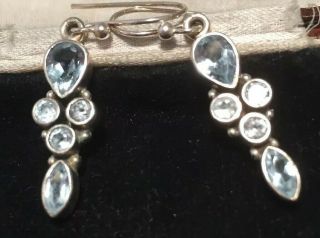 Vintage jewellery lovely sterling silver & topaz pendant earrings,  pierced ears 2