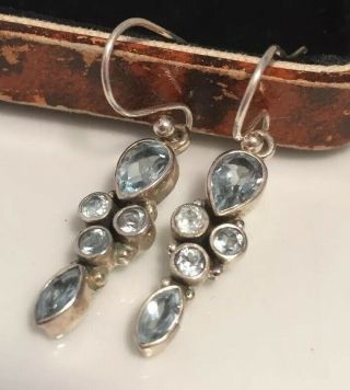 Vintage jewellery lovely sterling silver & topaz pendant earrings,  pierced ears 3