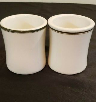 Vintage Mid Century Victor Diner Restaurant White With Green Stripe Coffee Mugs