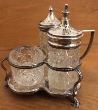 Antique Victorian Hallmarked Solid Silver Cruet/condiment Set With Stand