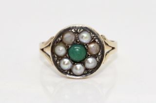 A Heavy Antique Victorian Edwardian 9ct 375 Gold Turquoise & Pearl Cluster Ring
