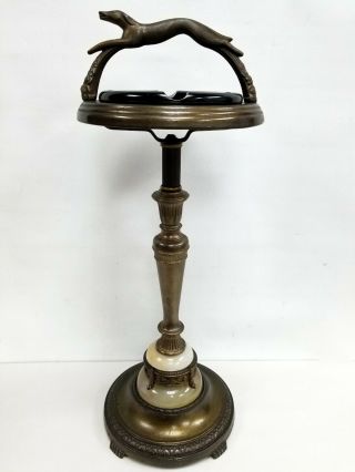 Vintage 1930s Art Deco Ashtray Stand With Greyhound Dog Handle Great Patina