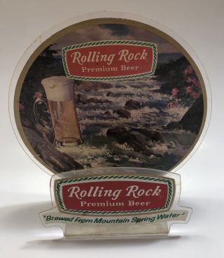 Vintage Rolling Rock Beer Coaster Holder Bar Top Display