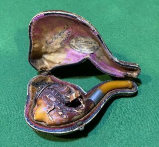 Rare Antique 19th Century Fancy Maiden Meerschaum Pipe W/ Case