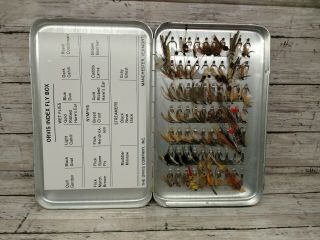 Orvis Metal Fly Box Manchester Vermont Loaded About 60 Flies Trout Bass Panfish