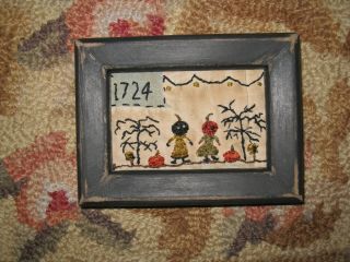 Primitive Tiny Sampler 1724 The Pumpkin Girls Early Look Folk Art Halloween