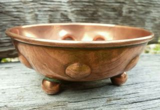 Antique Arts & Crafts Copper Bowl Ball Feet Footed Vintage Metalwork 1900s