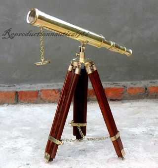 Floor Standing 18 " Brass Marine Telescope Tripod Collectible Spy Glass Telescope