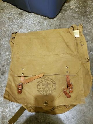 Vintage Green Boy Scouts Of America National Council Canvas Backpack.