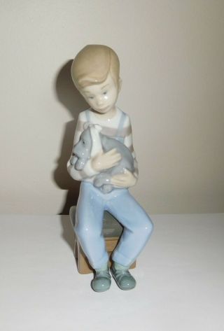 Vintage Nao Liadro Boy With Sick Dog Porcelain Figurine 6.  75 "