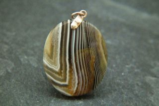 Lovely Antique Victorian 9ct Rose Gold & Banded Agate Pendant/charm