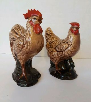 Vintage Ceramic Rooster & Chicken Decor Statue Figurines