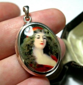 Vintage Style Victorian Lady Sterling Silver Enamel Cameo Necklace Pendant
