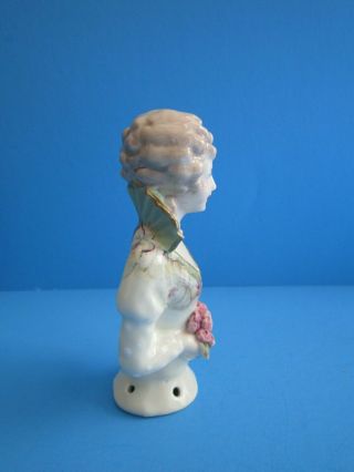 Antique Vtg Bisque Porcelain Victorian Lady Half Doll German? for Pin Cushion 3