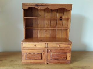 Vintage Handmade Miniature Pine Welsh Dresser.  Apprentice Piece? 13.  5 "
